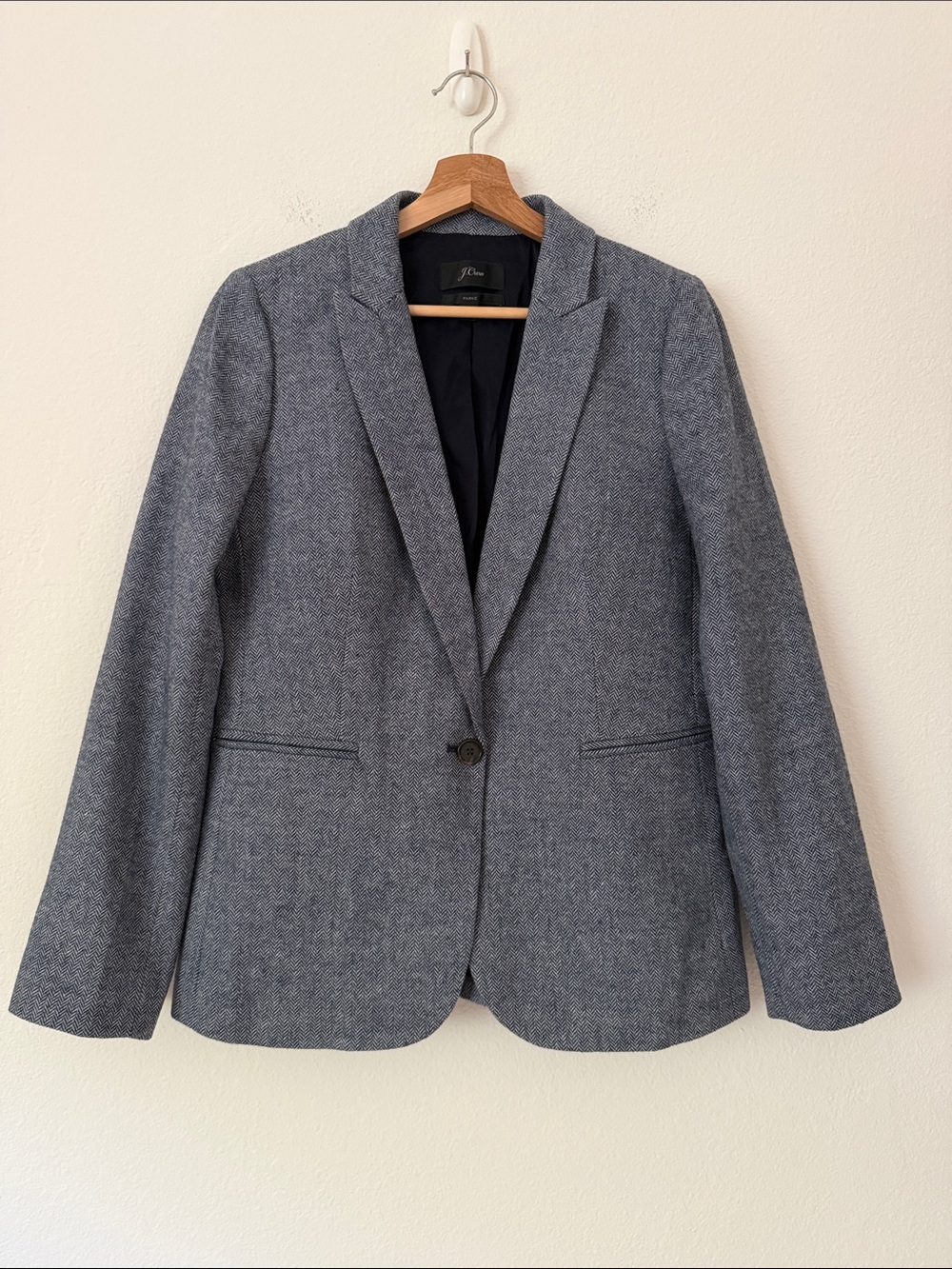 J. Crew Parke Wool Herringbone Blazer Size 8 Blue White Office Career Neutral